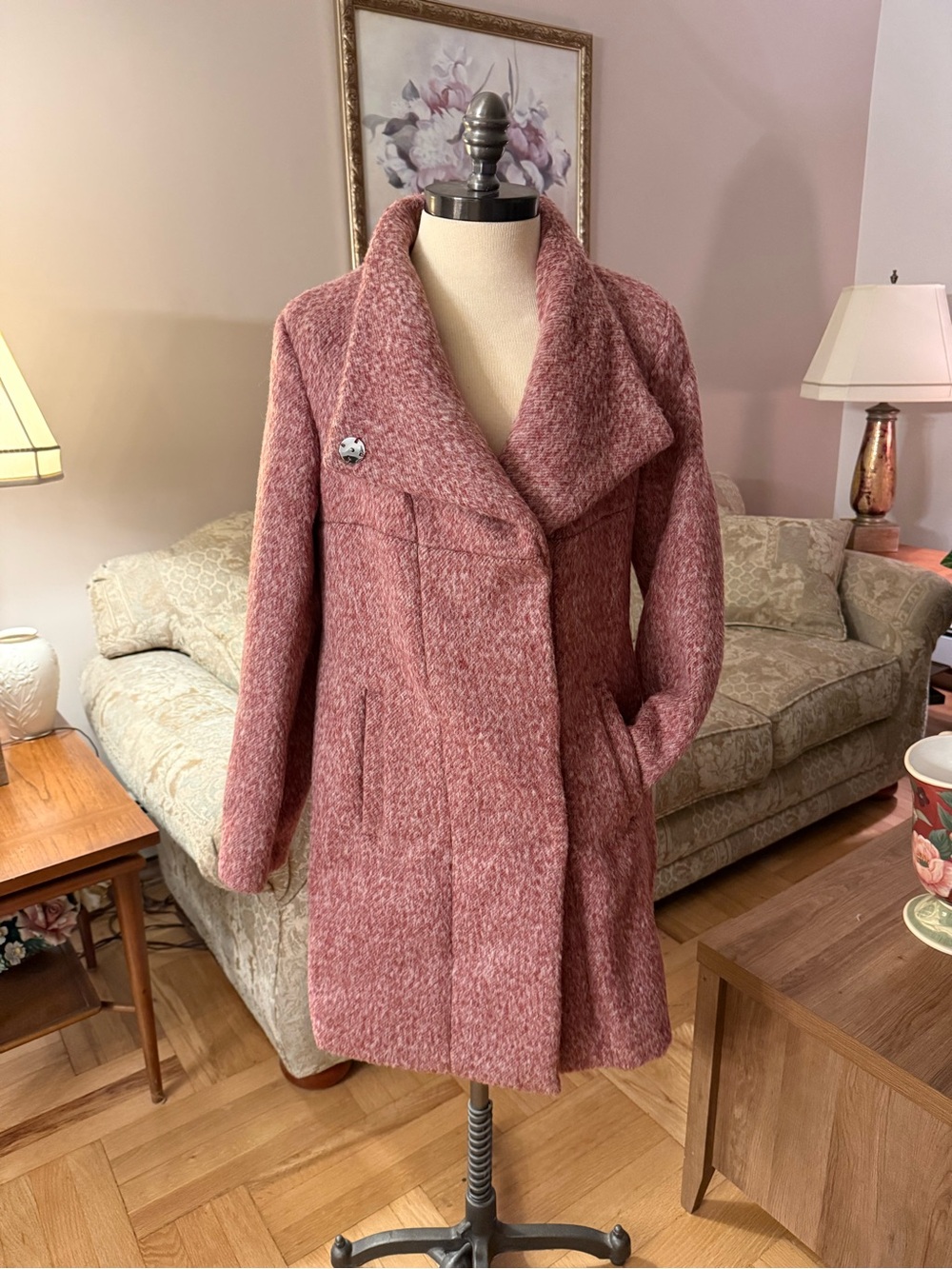 Kenneth Cole Rose Pink Textured Wool-Blend Peacoat